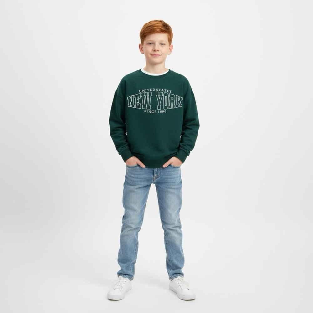 United States New York Long Sleeve Green Sweatshirt Smart‎ Casual Kids Large